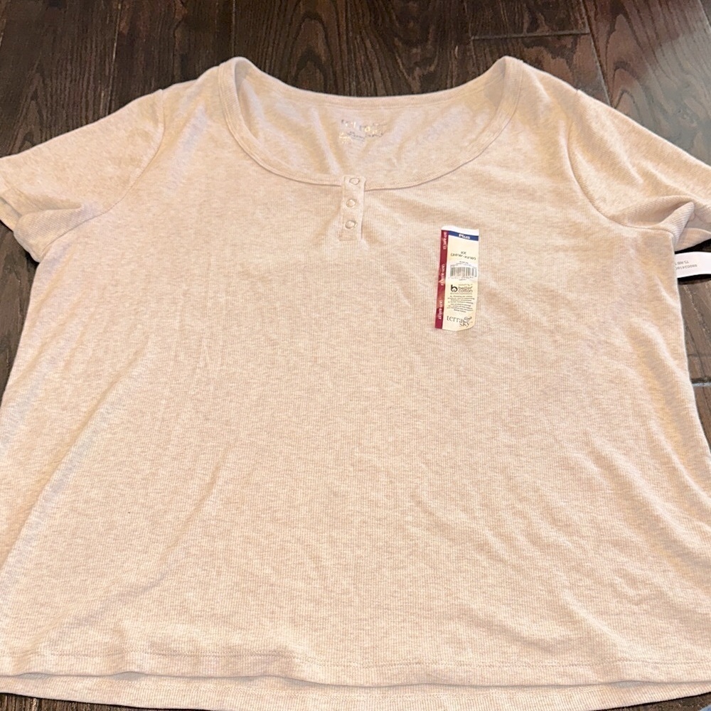 Terra & Sky Light Beige ribbed Short Sleeve Tee size 2X new with tags